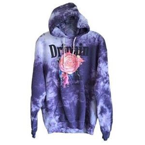 Gildan Men's Heavy Blend Tie-Dye Rose Graphic Hooded Purple Sweatshirt Size M